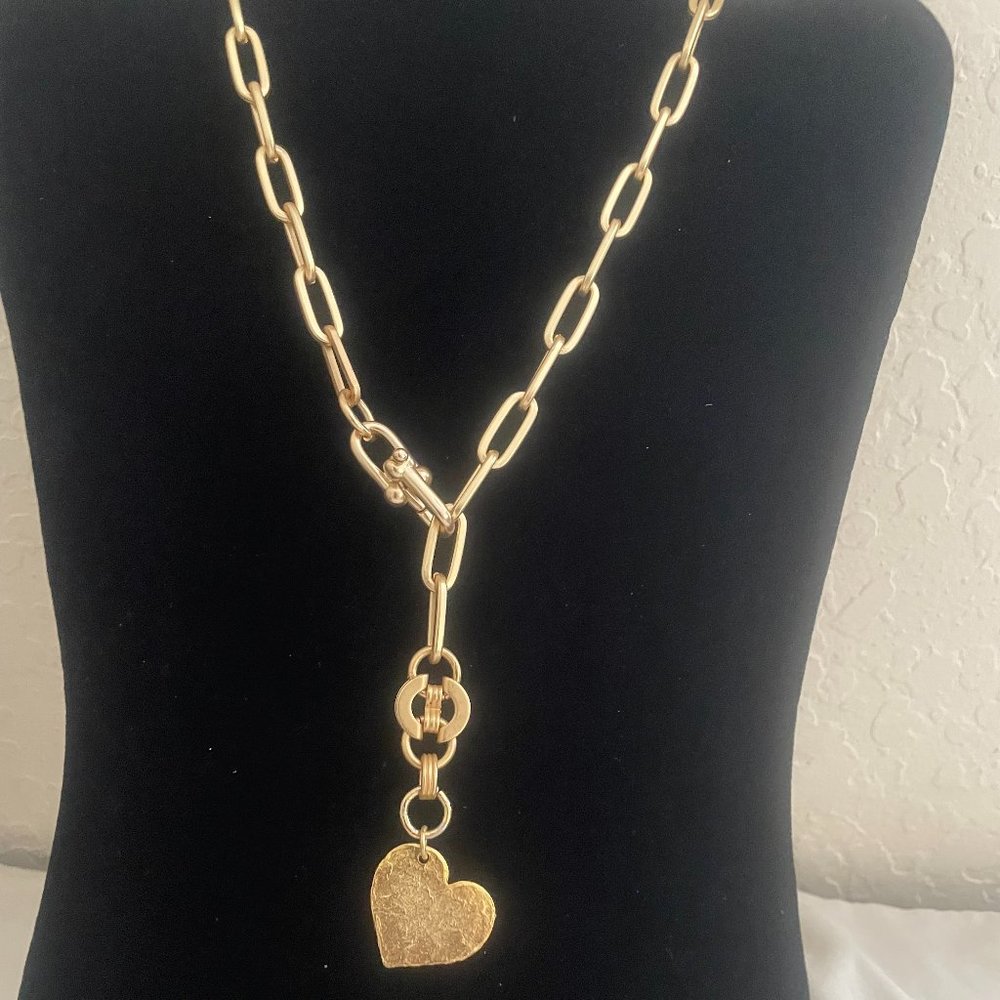 Artisan Matte Gold Plated Paper Clip Chain Necklace with Heart